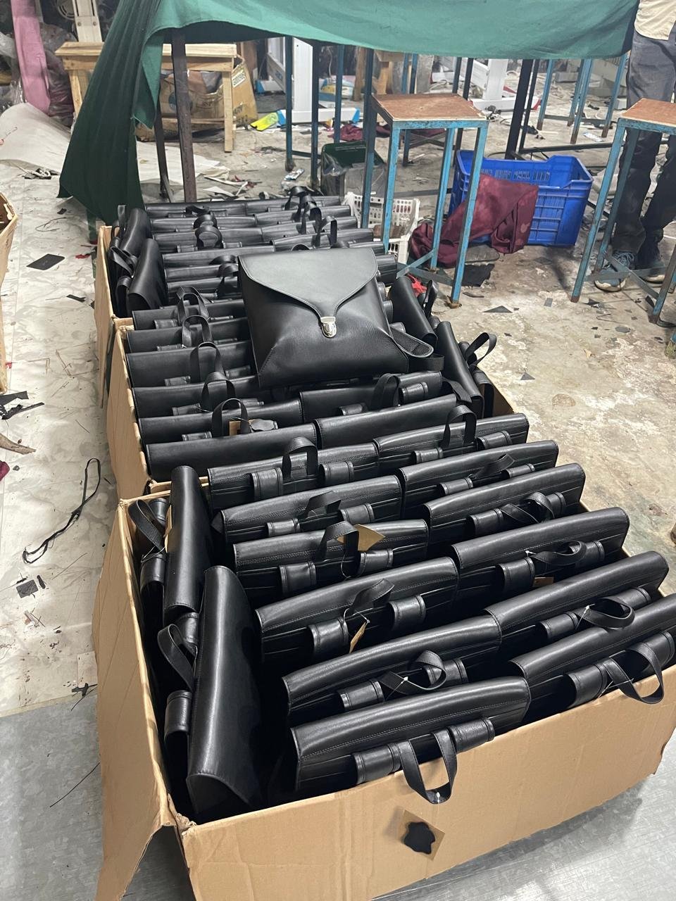 Export Crate of Finished Black Leather Handbags - PoshPatternBD