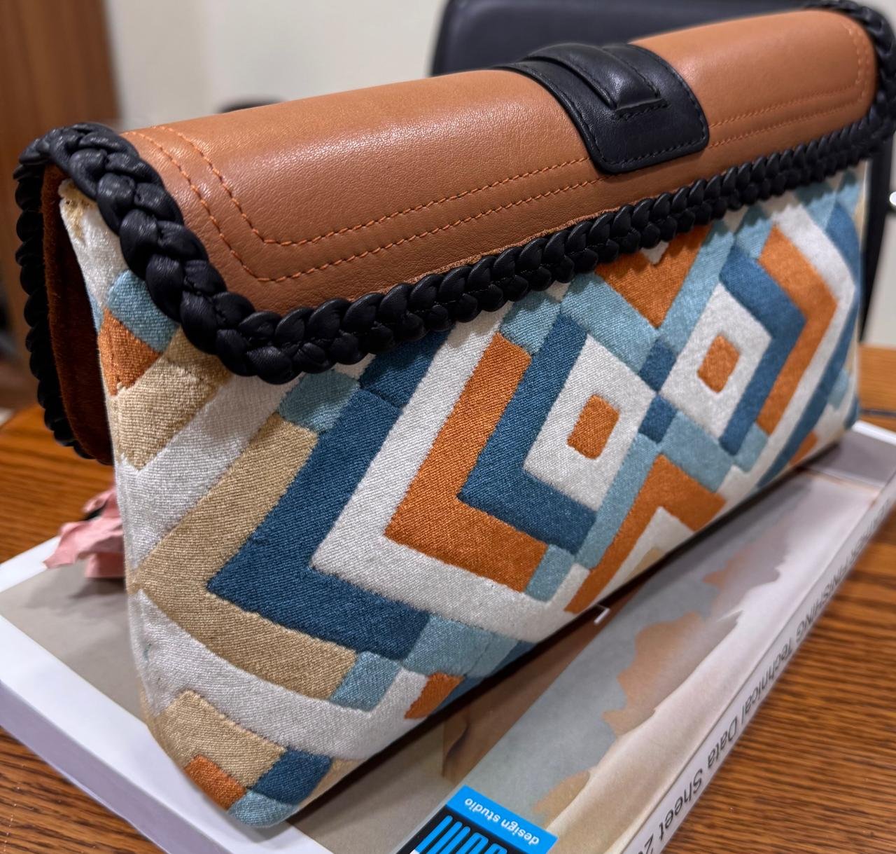 Artisanal Embroidered Leather Clutch Purse - PoshPatternBD